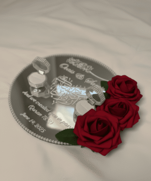 Personalized Islamic Engagement Mirror Platter with Red Roses