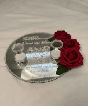 Personalized Islamic Engagement Mirror Platter with Red Roses