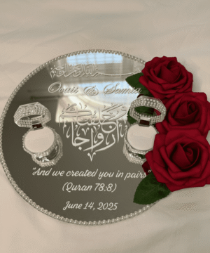 Personalized Islamic Engagement Mirror Platter with Red Roses