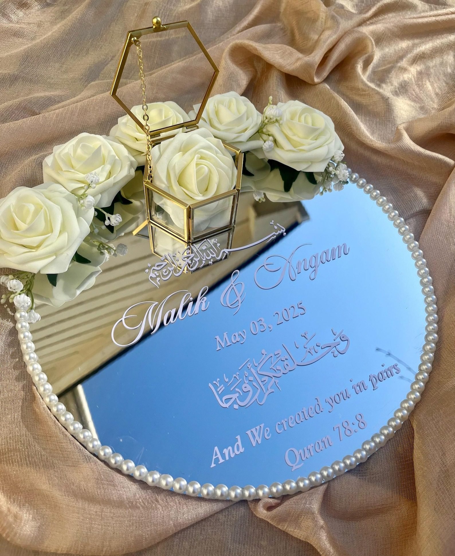 White Rose Luxury Round Mirror Engagement platter - Image 2