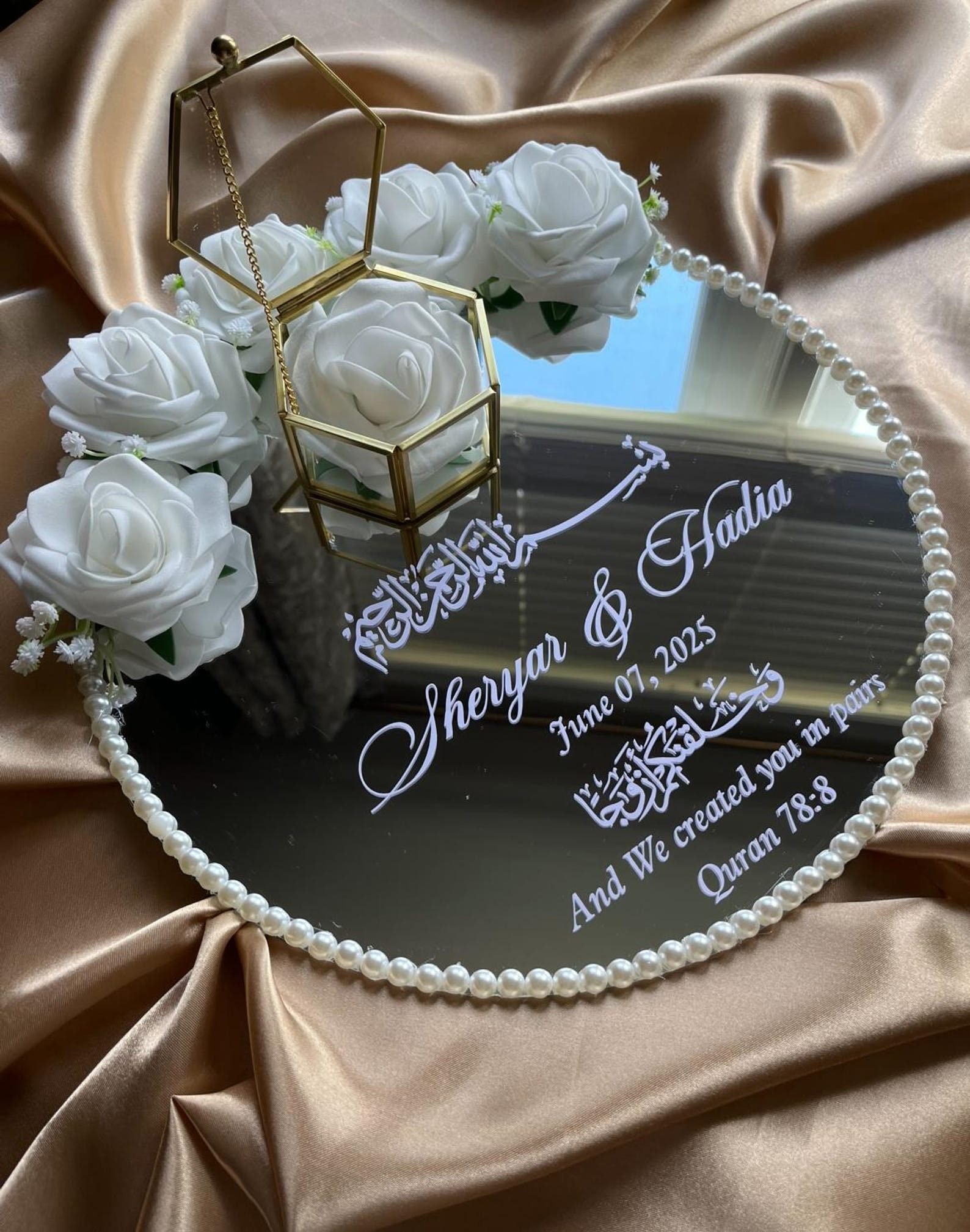 White Rose Luxury Round Mirror Engagement platter - Image 3