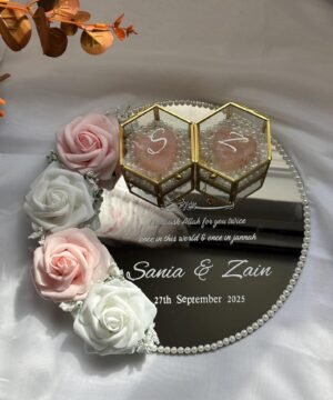 Pink & White Personalized Mirror Engagement Platter