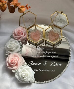 Pink & White Personalized Mirror Engagement Platter