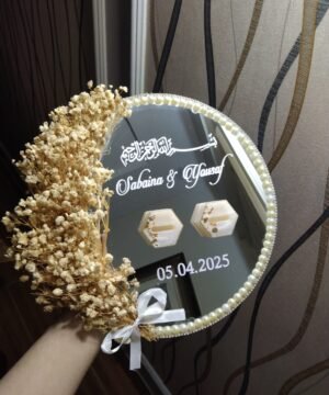 Personalized Islamic Engagement Mirror Tray with Dried Flowers