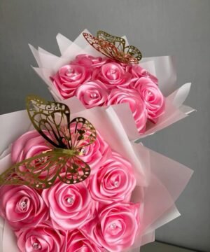 Handmade Satin Ribbon Rose Bouquet with Butterfly