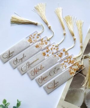 Personalized Name Resin Bookmarks with Gold Flakes & Tassel