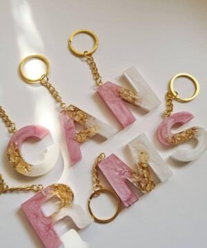 Custom Resin Alphabet Keychains with Gold Foil