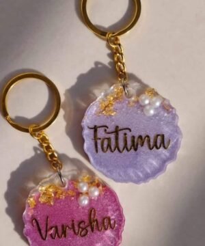 Personalized Pearl & Gold Flake Resin Name Keychains