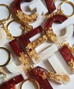 Custom Resin Alphabet Keychains with Gold Foil