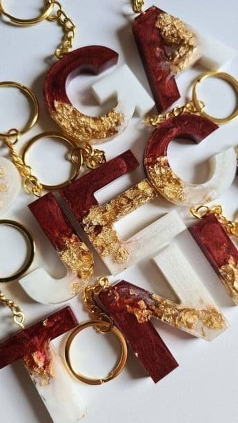 Custom Resin Alphabet Keychains with Gold Foil