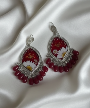 Red & Silver Floral Resin Jhumkay