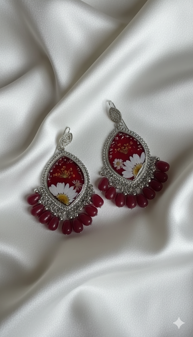 Red & Silver Floral Resin Jhumkay