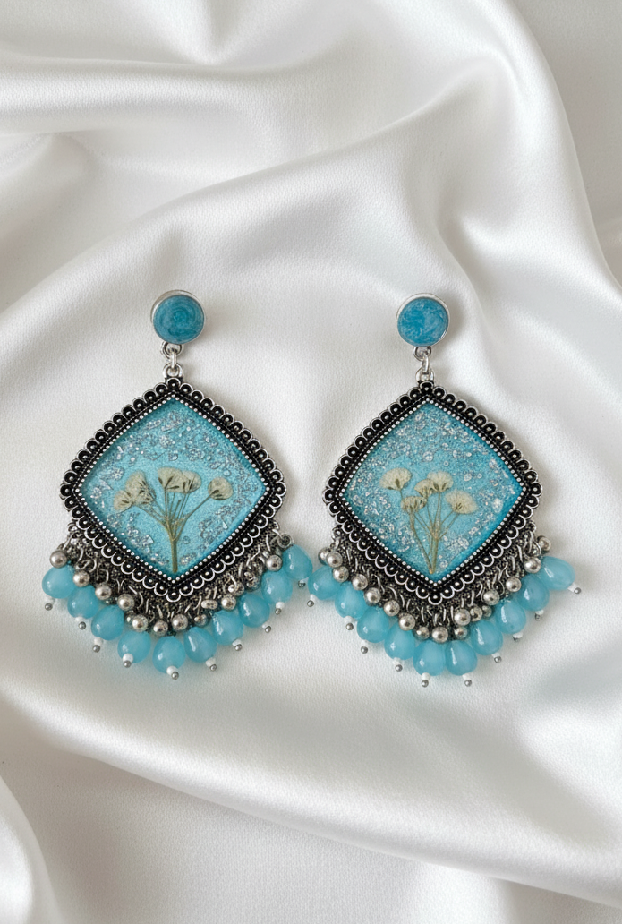 Sky Blue Floral Resin Jhumkay