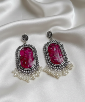 Handcrafted Silver-Plated Resin Jhumkey with Rose Petals
