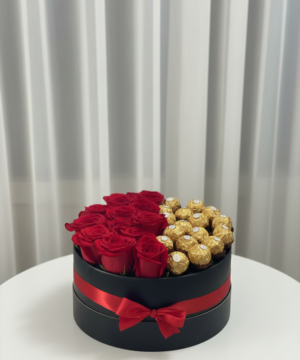 Luxury Round Ferrero Rocher & Red Rose Gift Box