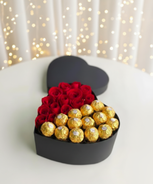 Heart-Shaped Ferrero Rocher & Red Rose Gift Box