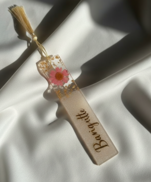 Personalized Floral Resin Bookmarks with Gold Flakes & Tassel
