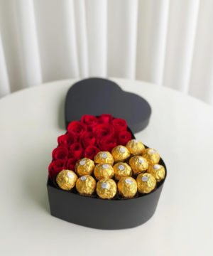 Heart-Shaped Ferrero Rocher & Red Rose Gift Box
