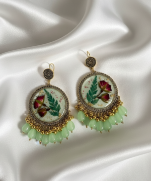 Handcrafted Green Resin Jhumkey with Real Flowers