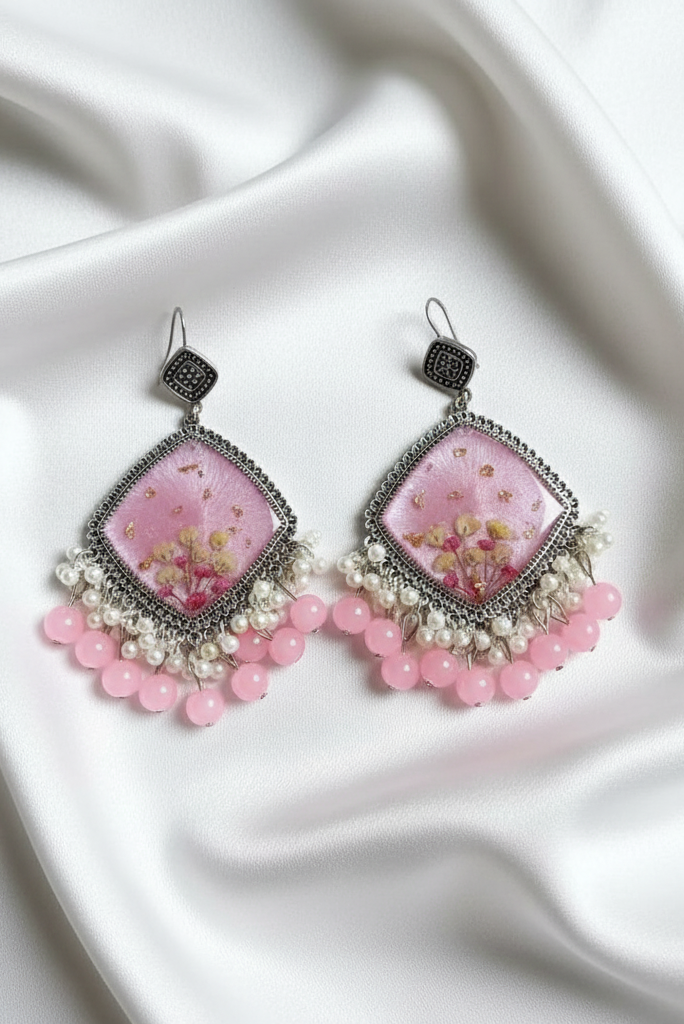 Handmade Blossom Pink Resin Floral Jhumkey