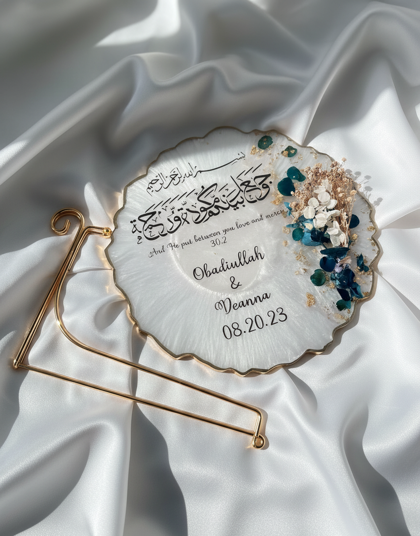 Floral Resin Nikkah Frame with Metal Stand