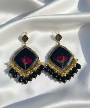 Black & Gold Handcrafted Floral Resin Jhumka