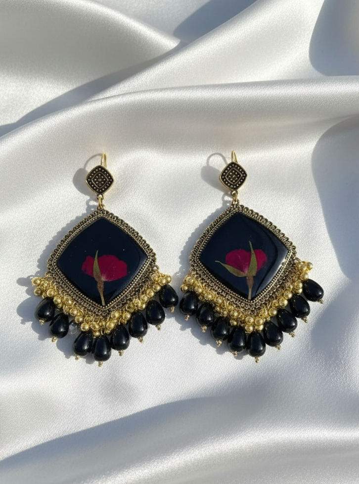 Black & Gold Handcrafted Floral Resin Jhumka