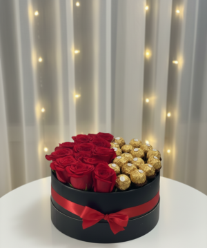 Luxury Round Ferrero Rocher & Red Rose Gift Box