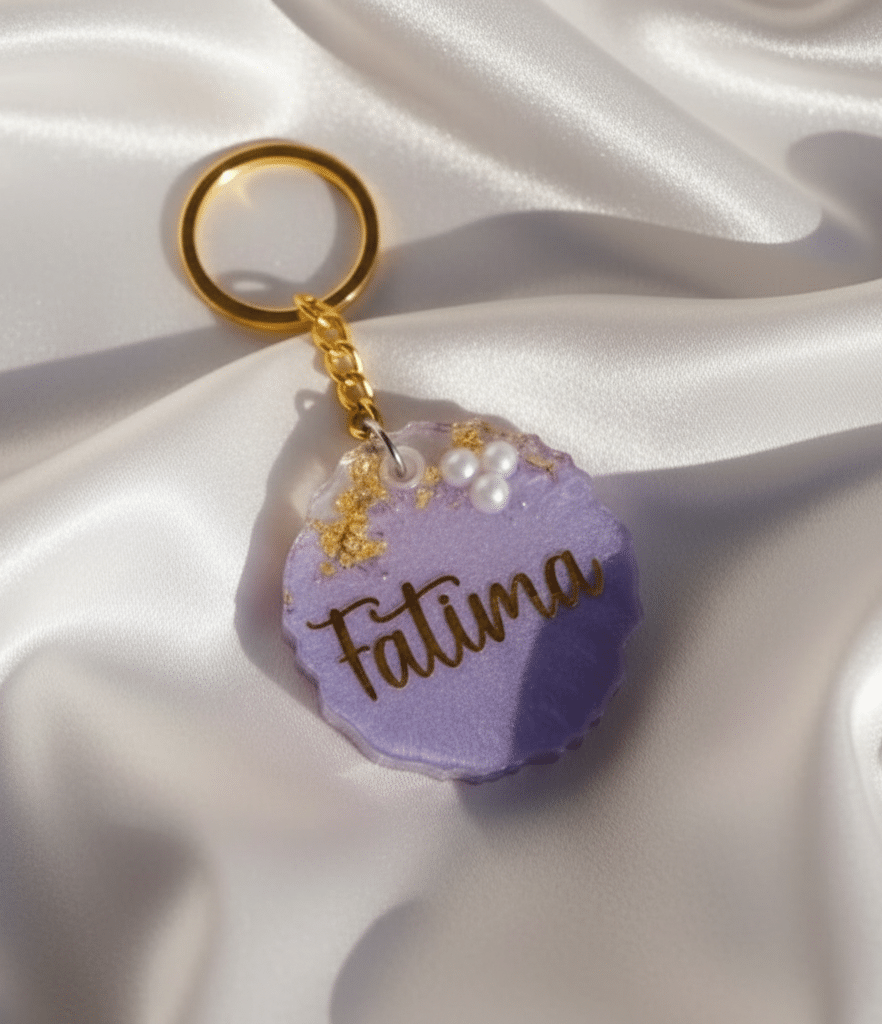 Personalized Pearl & Gold Flake Resin Name Keychains