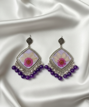Handcrafted Purple Resin Jhumkey with Real Dried Flowers