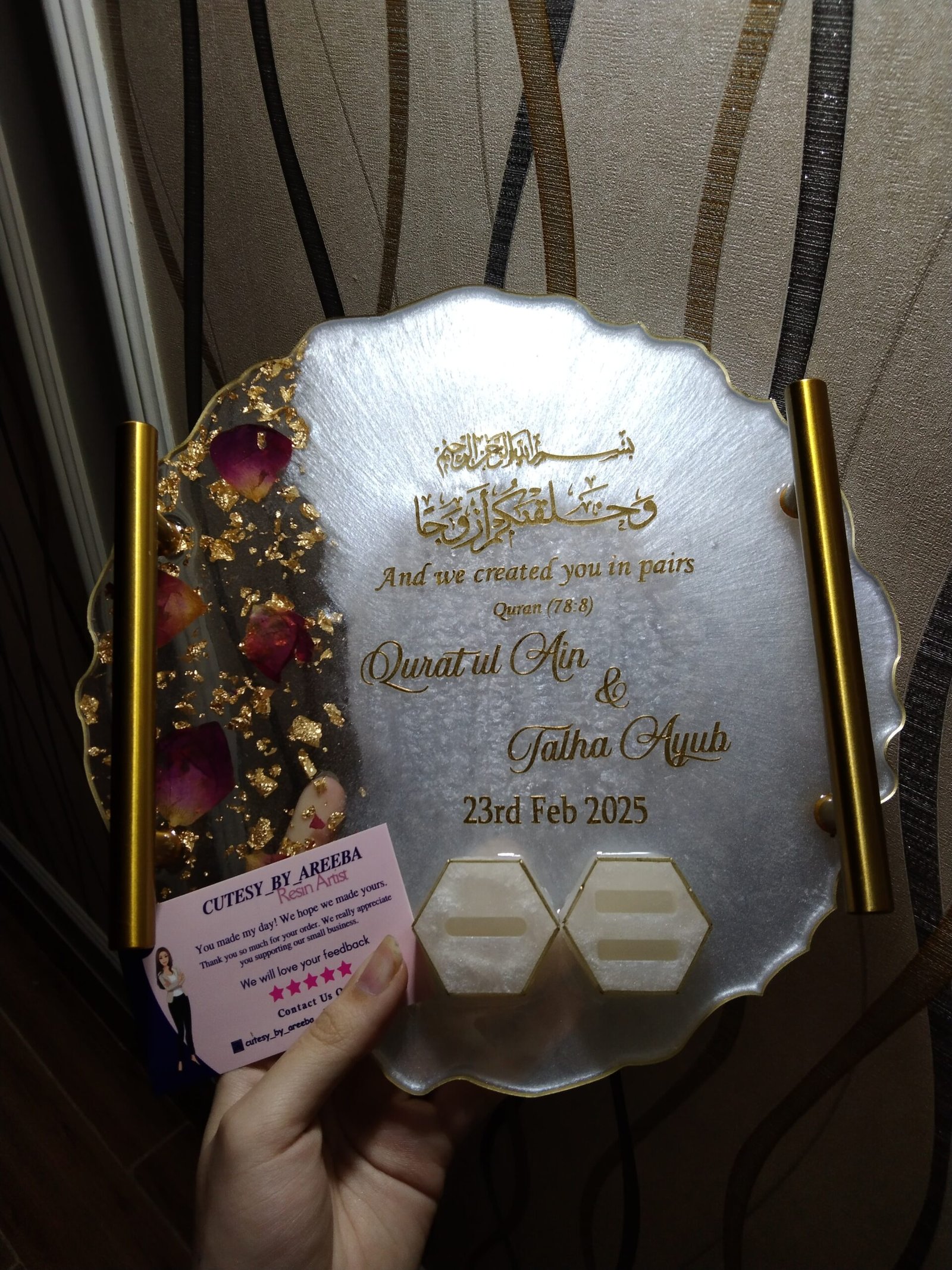 Personalized Rose Petal Resin Engagement Tray