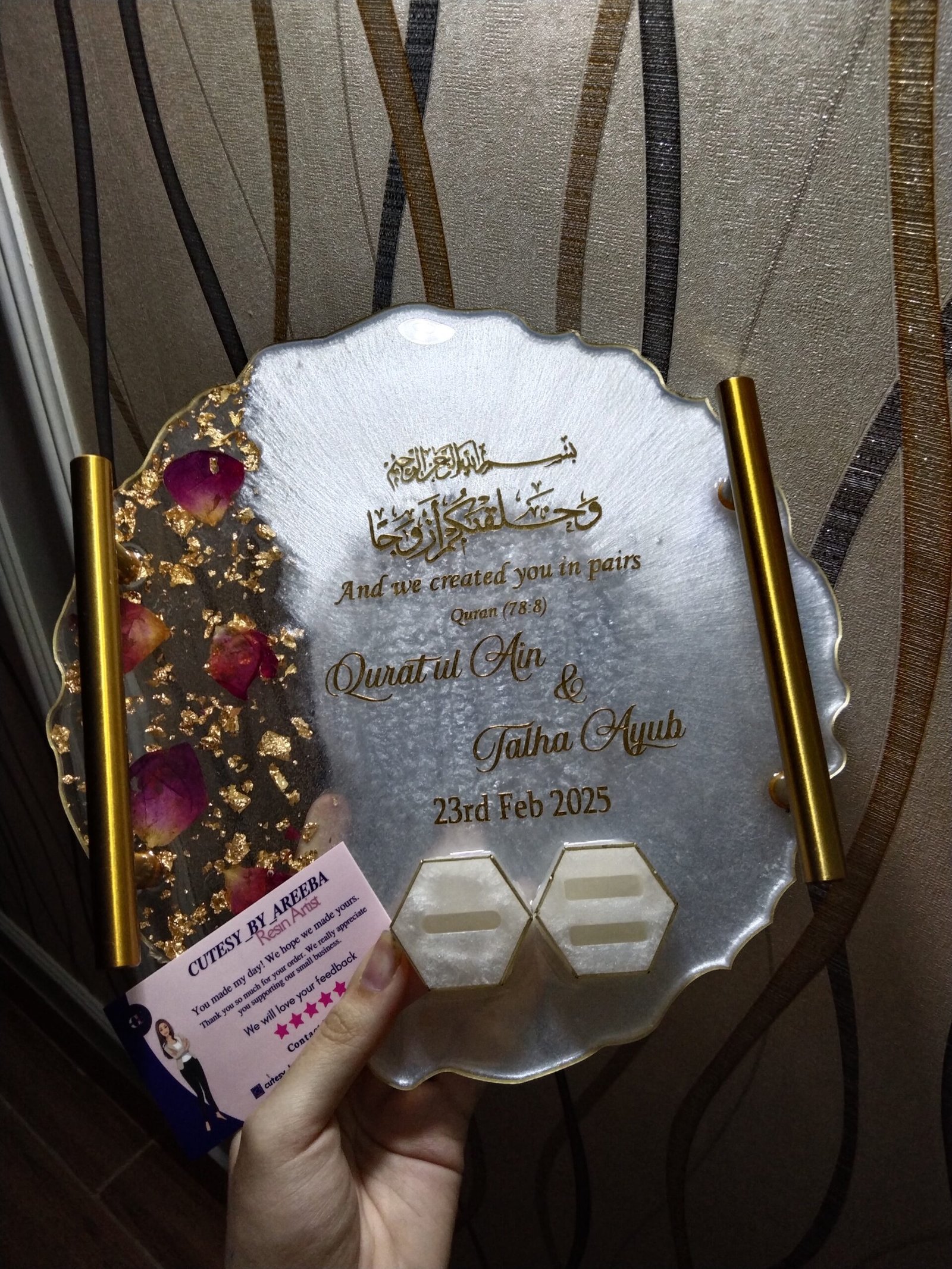 Personalized Rose Petal Resin Engagement Tray