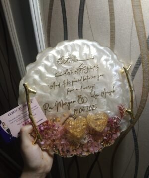 Customized Resin Engagement Platter with Heart Ring Holders