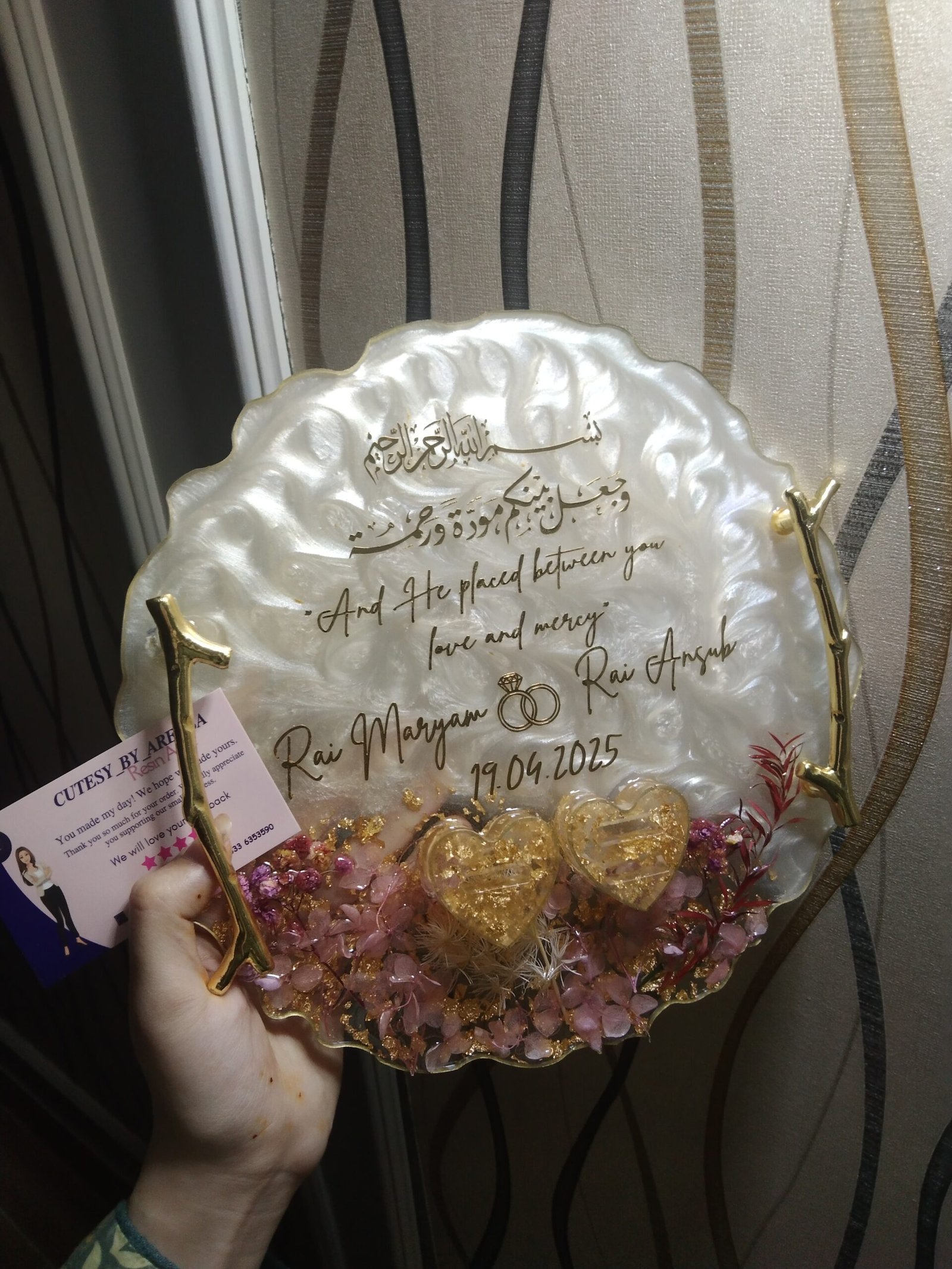 Customized Resin Engagement Platter with Heart Ring Holders