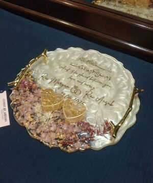 Customized Resin Engagement Platter with Heart Ring Holders