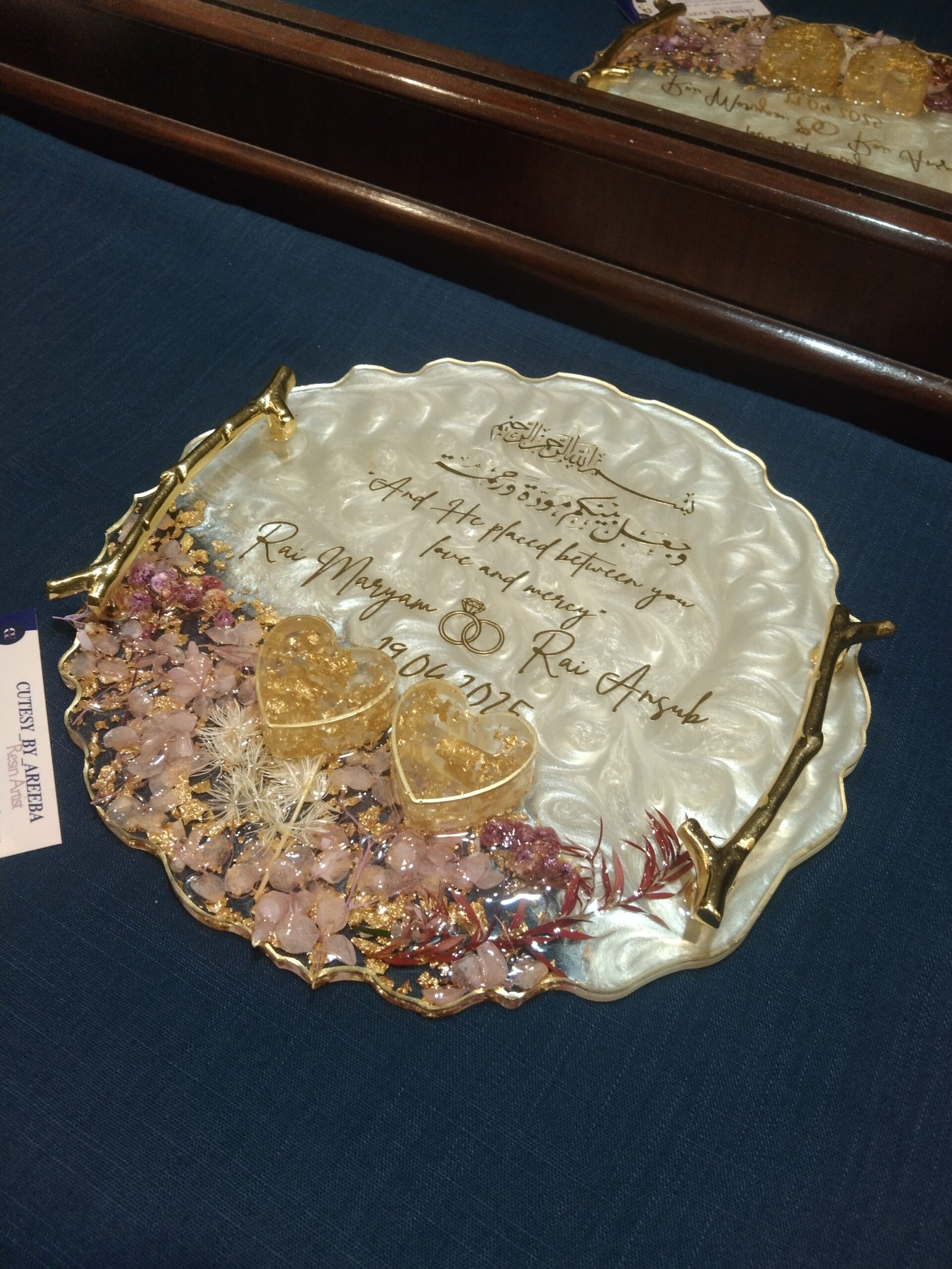 Customized Resin Engagement Platter with Heart Ring Holders
