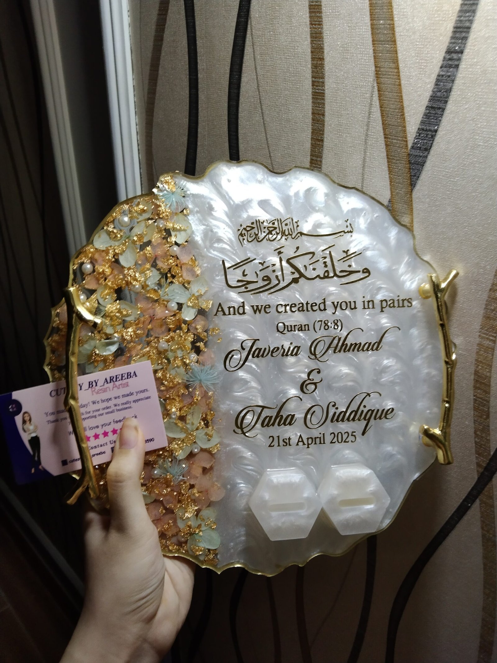 Golden Pearl Resin Handmade Engagement Ring Platter