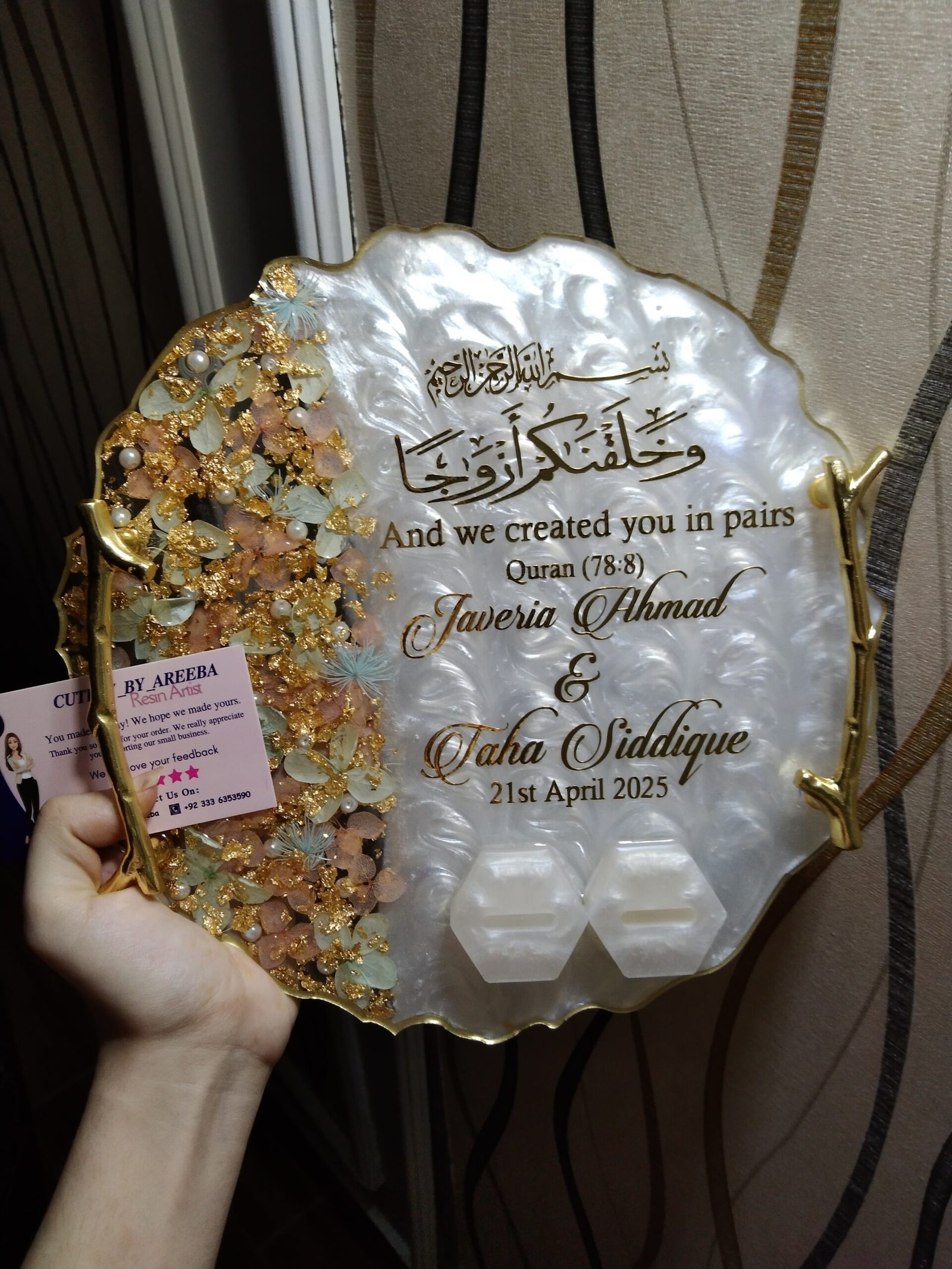 Golden Pearl Resin Handmade Engagement Ring Platter