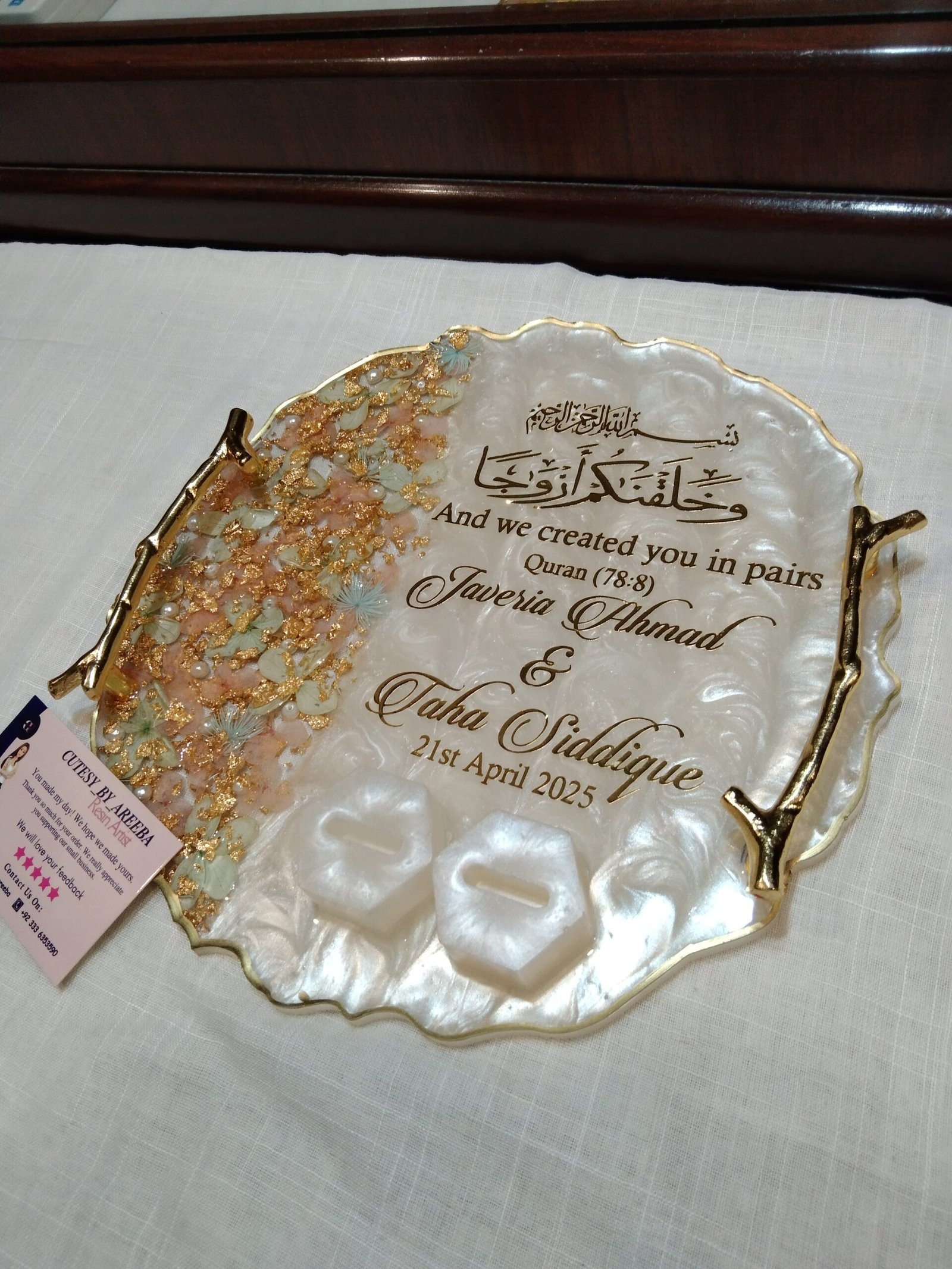 Golden Pearl Resin Handmade Engagement Ring Platter