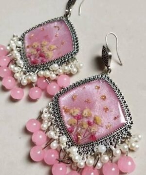 Handmade Blossom Pink Resin Floral Jhumkey