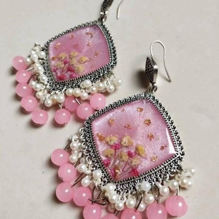 Handmade Blossom Pink Resin Floral Jhumkey
