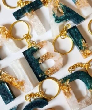 Custom Resin Alphabet Keychains with Gold Foil