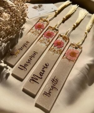 Personalized Floral Resin Bookmarks with Gold Flakes & Tassel