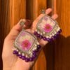 Handcrafted Purple Resin Jhumkey with Real Dried Flowers
