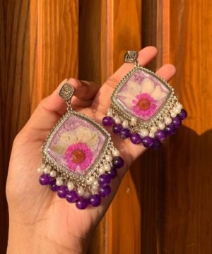 Handcrafted Purple Resin Jhumkey with Real Dried Flowers