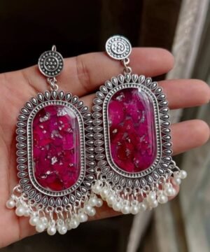 Handcrafted Silver-Plated Resin Jhumkey with Petals