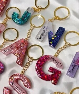 Personalized Glitter Resin Alphabet Keychains