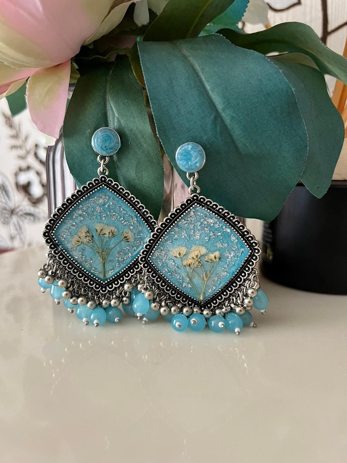 Sky Blue Floral Resin Jhumkay