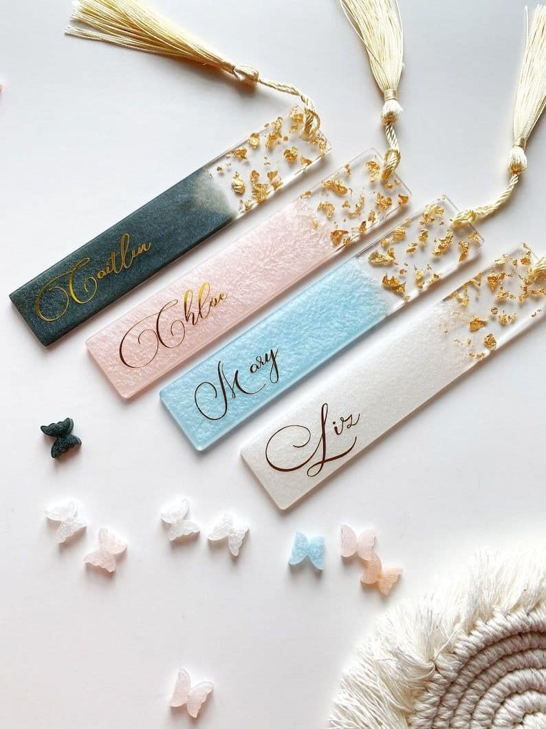 Personalized Name Resin Bookmarks with Gold Flakes & Tassel