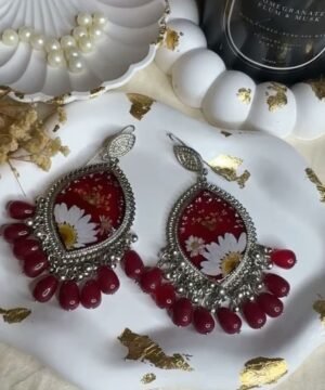 Red & Silver Floral Resin Jhumkay
